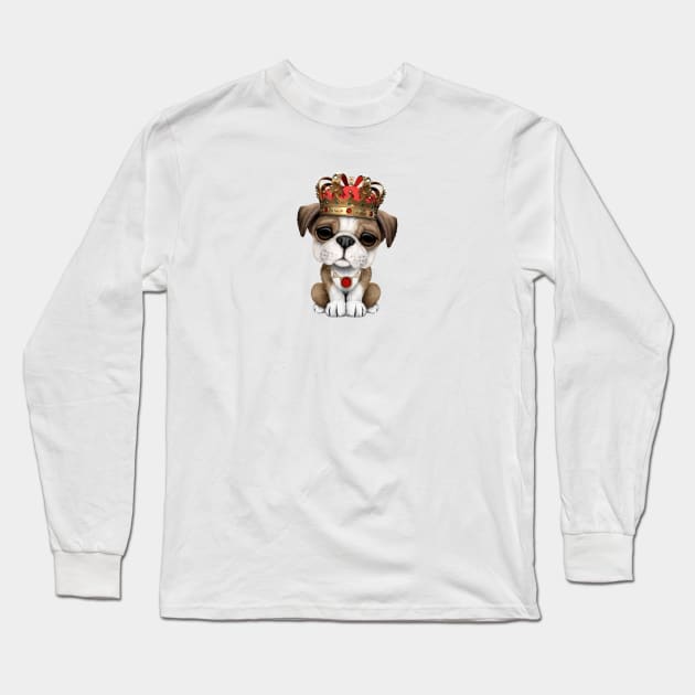 Cute Bulldog Puppy Wearing Crown Long Sleeve T-Shirt by jeffbartels